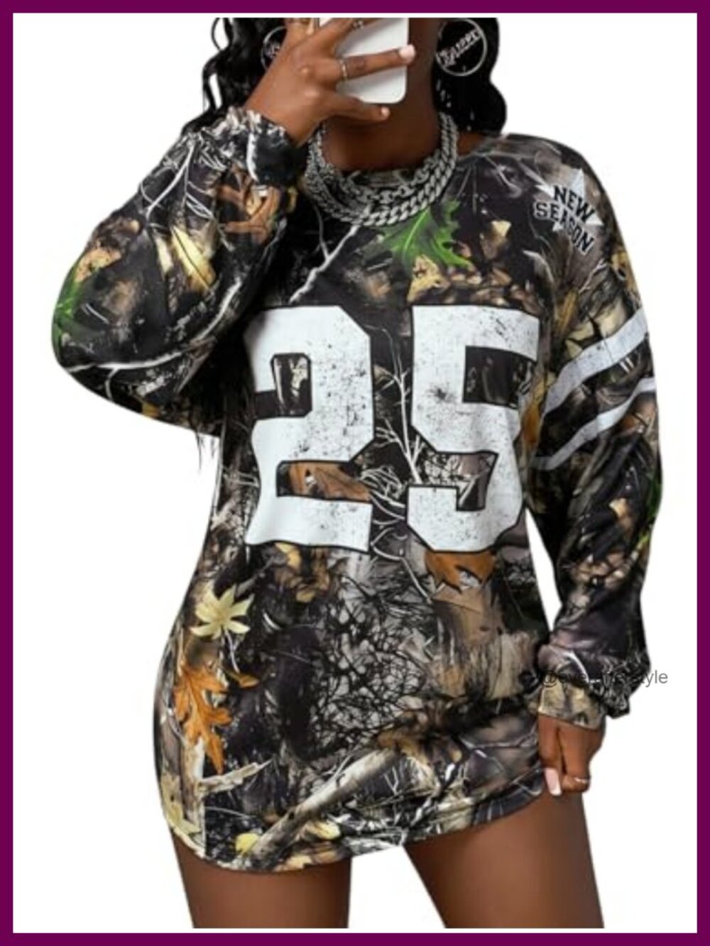 Women's Oversized Camo Long Sleeve Tee Striped Jersey Shirt Streetwear